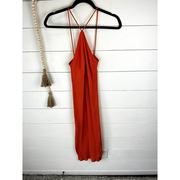 Gently Worn Zara Orange Ribbed High Neck Midi Dress size SML - Picture 1 of 7